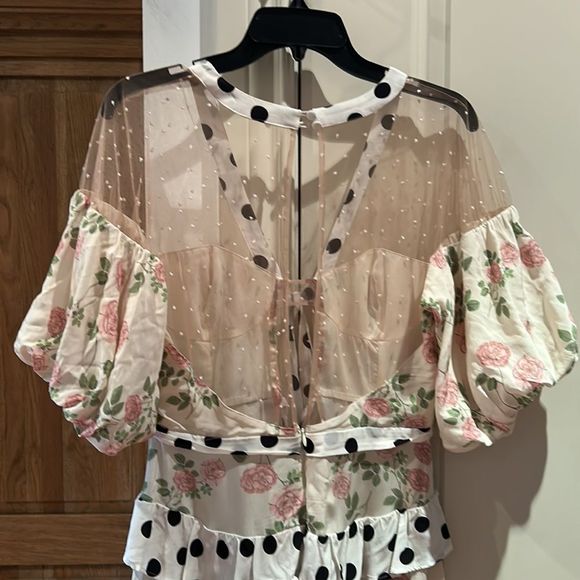 FOR LOVE & LEMONS Butterscotch Tiered Mini Dress In Floral Polka Print m - Picture 10 of 14